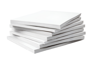 Stack of white paper sheets isolated on transparent background