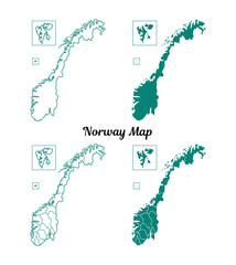 Norway Outlined Map Green Cartography on White, Detailed Digital Vector