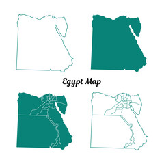 Teal Egypt Map Outline and Filled on White Background