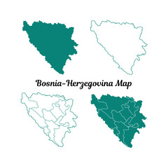 Bosnia-Herzegovina Map Set in Teal and White Illustration