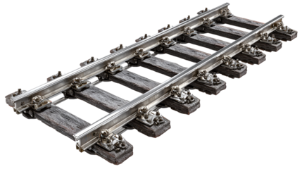 Old rusty train tracks isolated on transparent background