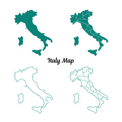 Italy Teal Map Outlines on White Background Simple Vector Design