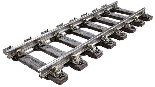 Old rusty train tracks isolated on transparent background