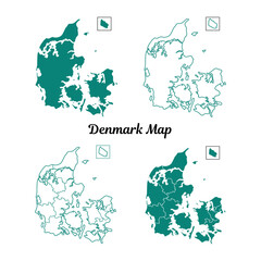 Teal Map of Denmark Displays Four Styles on White Background