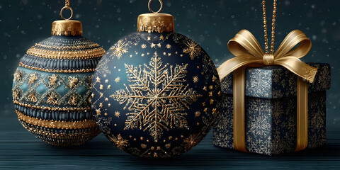 christmas bauble decoration with snowflakes stars and gift vector illustration EPS10