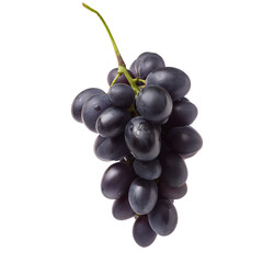 Fototapeta premium Cluster of dark purple grapes on a green stem with transparent background
