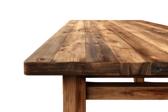 Rustic wooden table surface with visible grain and knots on black background image, Png, Isolated on Transparent Background, Cut Out