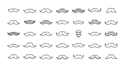 Obraz premium Collection of mustache illustrations in a grid pattern on white background.
