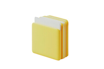 A yellow folder with white papers, isolated on transparent background, represents organization, data storage, and file management in a digital or physical context