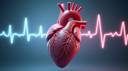 The anatomy of the human heart, with its structure depending on the clear texture of the muscles and visible arteries.