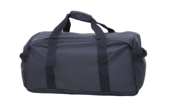 Dark gray duffel bag with parallel handles on transparent background