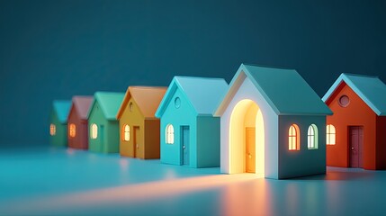 Colorful Miniature Houses With Glowing Entrance