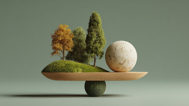 Concept of balance and harmony depicted through symmetrical forms, flowing elements, and serene colors, symbolizing equilibrium, unity, and peaceful integration in abstract design.