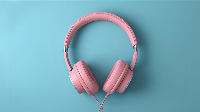 Pink headphones on blue background ai