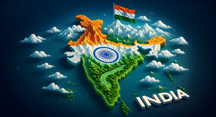 Explore captivating India with its vibrant culture, majestic mountains, and lush landscapes, all beautifully visualized in this isometric map perfect for travel themes. © Retno
