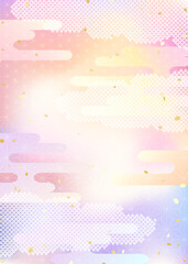 空のグラデーションと日本の伝統的な模様を組み合わせた和風背景イラスト