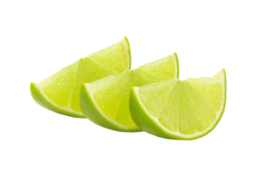 Diagonal arrangement of lime slices with transparent background