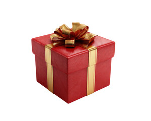 Obraz premium Wrapped red box with golden ribbon, gift isolated on black