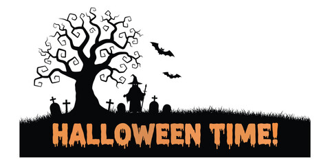 Spooky Halloween scene with silhouette of a witch bats and graveyard vector