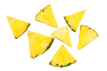 Close-up of fresh pineapple slices on transparent background
