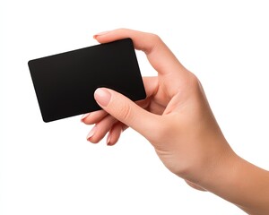 Woman Holding Blank Black Business Card