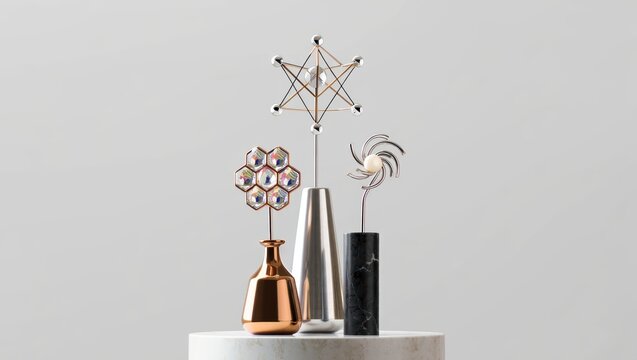 Modern Geometric Abstract Sculptures Display