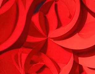 Abstract red curves create a swirling, floral pattern