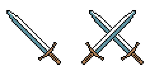 Pixel Sword Vector Ideal for gaming, fantasy, medieval, weapon, or digital art themes requiring a powerful retro 8-bit aesthetic.