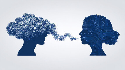 A human and an AI silhouette share a single glowing thought bubble, symbolizing collaboration, merged creativity, and the convergence of human intuition with machine intelligence.
