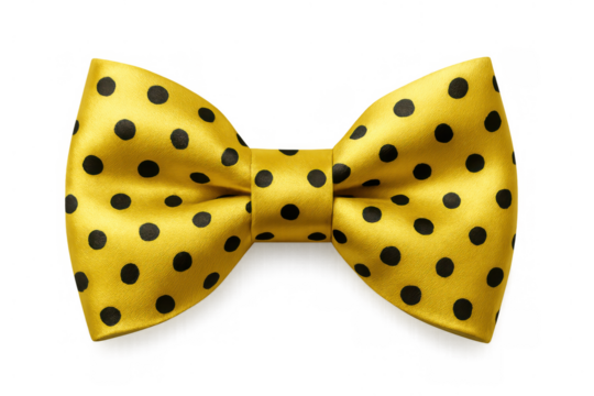 Yellow polka dot bow tie accessory, perfect for formal wear, party, celebration, costume, or cheerful style, transparent background
