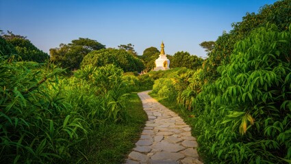 Fototapeta premium Serene Pathway to Buddhist Stupa