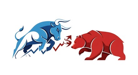 Bull vs Bear Stock Market Trend Symbolism Upward Arrows and Financial Growth Concept