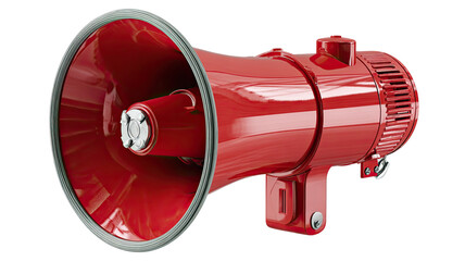  Red megaphone isolated on white background for announcements, events, communication, protests, and public speaking photography
