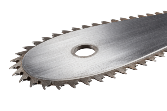 Close up of a sharp metal saw blade with teeth on black background image, Png, Isolated on Transparent Background, Cut Out