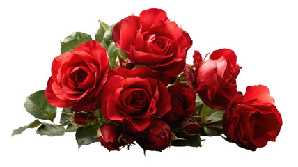 Bunch of red roses with vibrant petals and natural elegance isolated on white background for floral photography and decoration