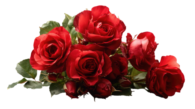 Bunch of red roses with vibrant petals and natural elegance isolated on white background for floral photography and decoration - Powered by Adobe