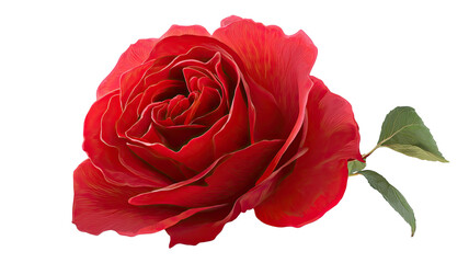 Single red rose with vibrant petals and natural beauty isolated on white background for floral photography and decoration