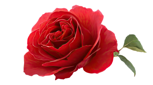 Single red rose with vibrant petals and natural beauty isolated on white background for floral photography and decoration