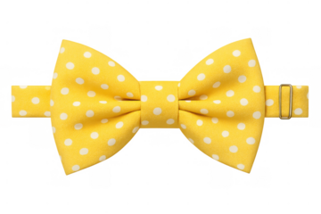 Yellow polka dot bow tie accessory, representing formal wear, celebration, style, fashion, and elegance for occasions