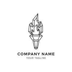 Obraz premium Minimalist line art logo of a geometric crystal torch with a stylized flame, representing a company's brand identity.