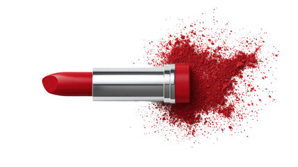  Red lipstick with smooth creamy texture displayed as cosmetic beauty product isolated on white background