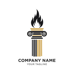 Elegant logo featuring a classical column topped with a golden capital and a burning flame.