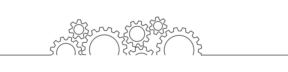 Gear Cog Continuous Line Vector Ideal for engineering, industry, technology, and abstract concepts requiring a minimalist, continuous line drawing style.