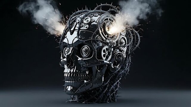 Steampunk Skull with Gears and Smoke - A Cyberpunk Vision.