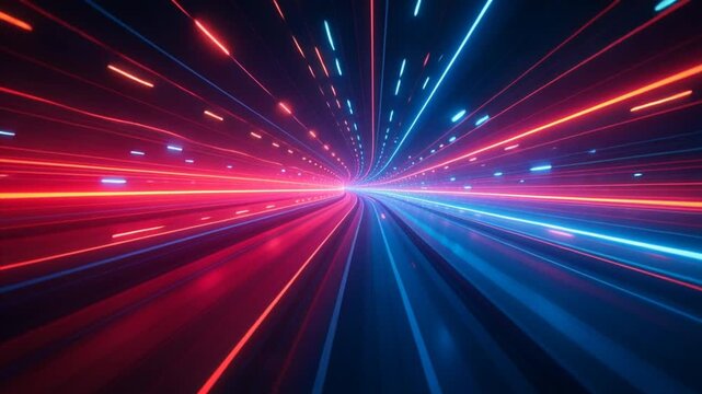 high quality futuristic 4k hyperspace footage, featuring high speed light trail animation, red and blue light motion trails vividly, perfect for sci-fi film intros or technology corporate backgrounds
