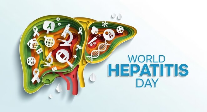 World hepatitis day concept with liver and health symbols