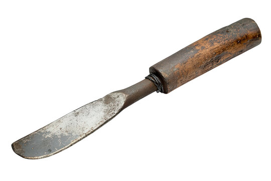 Vintage grafting knife isolated on transparent background, showcasing a weathered blade and wooden handle, used for plant propagation and horticultural practices