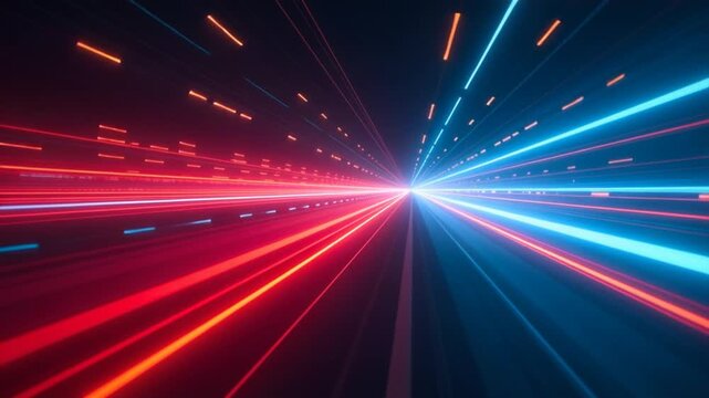 high quality futuristic 4k hyperspace footage, featuring high speed light trail animation, red and blue light motion trails vividly, perfect for sci-fi film intros or technology corporate backgrounds