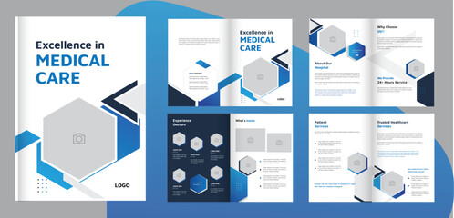 Medical hospital or healthcare brochure design template, 08 Page design layout