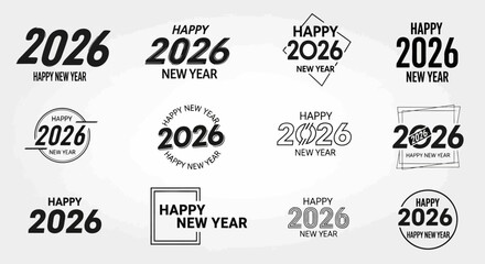 Fototapeta premium Happy 2026 New Year Vector Graphics Collection for Celebrations and Festivities